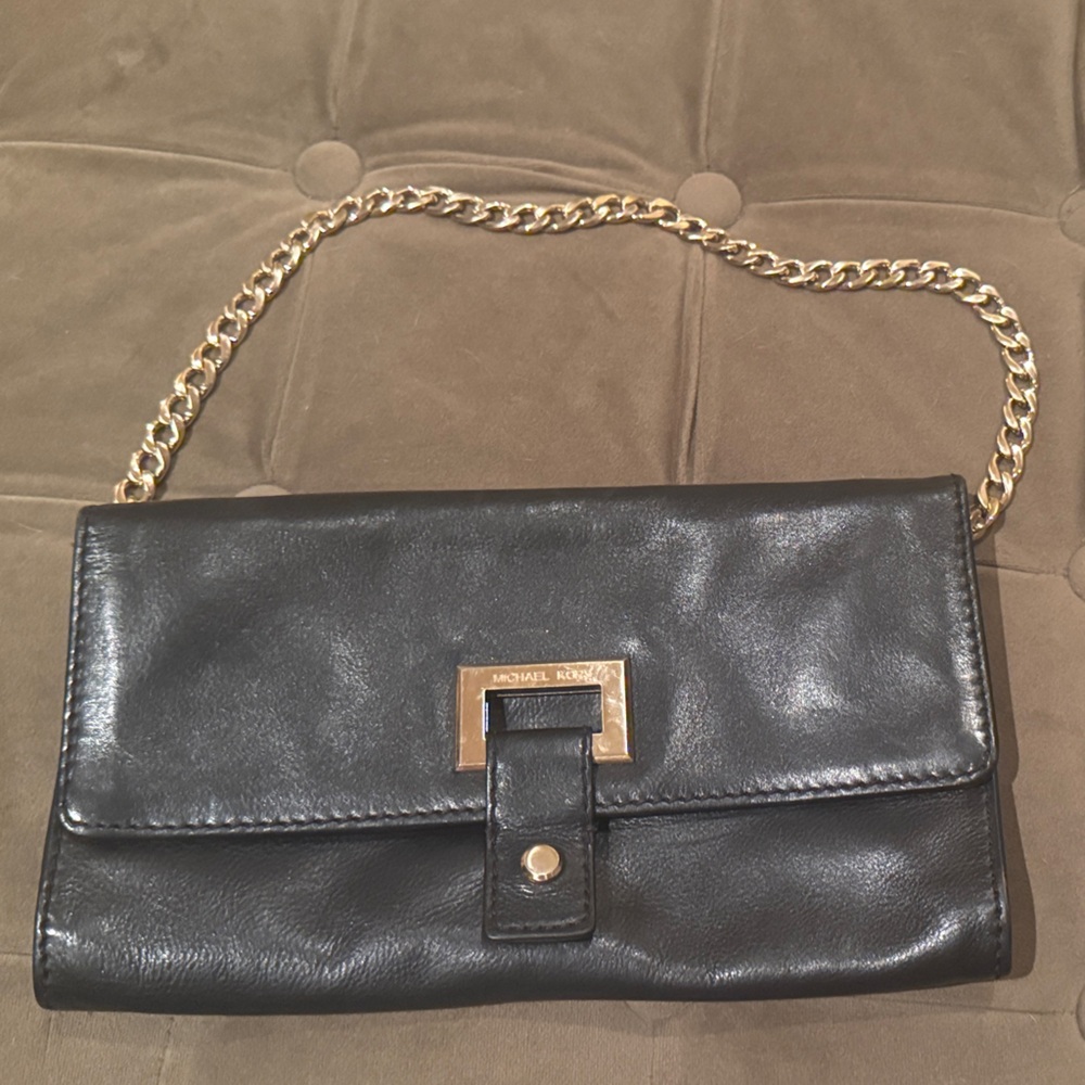 MICHAEL Michael Kors Black Clutch with Gold Chain